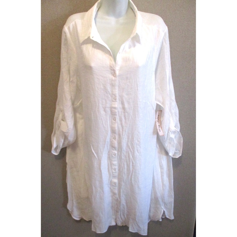 Indigo Rose Lined Button Front Dress NWT Roll Tab Sleeve